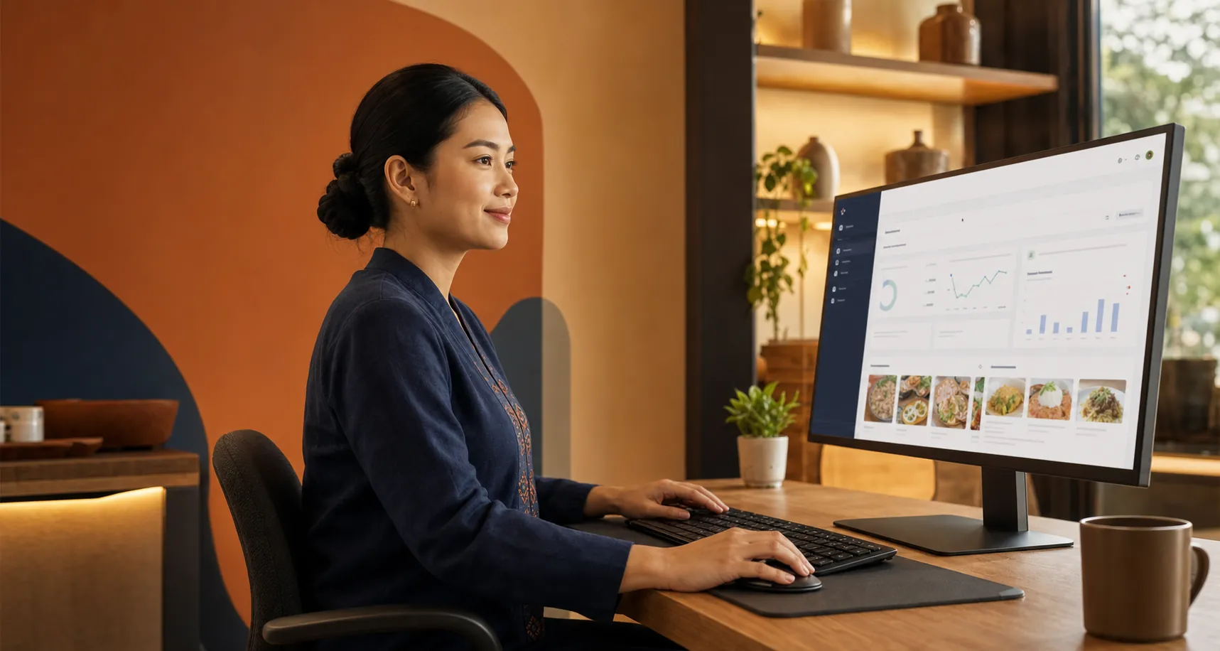 Pemilik bisnis kuliner mengelola dashboard merchant TableOne